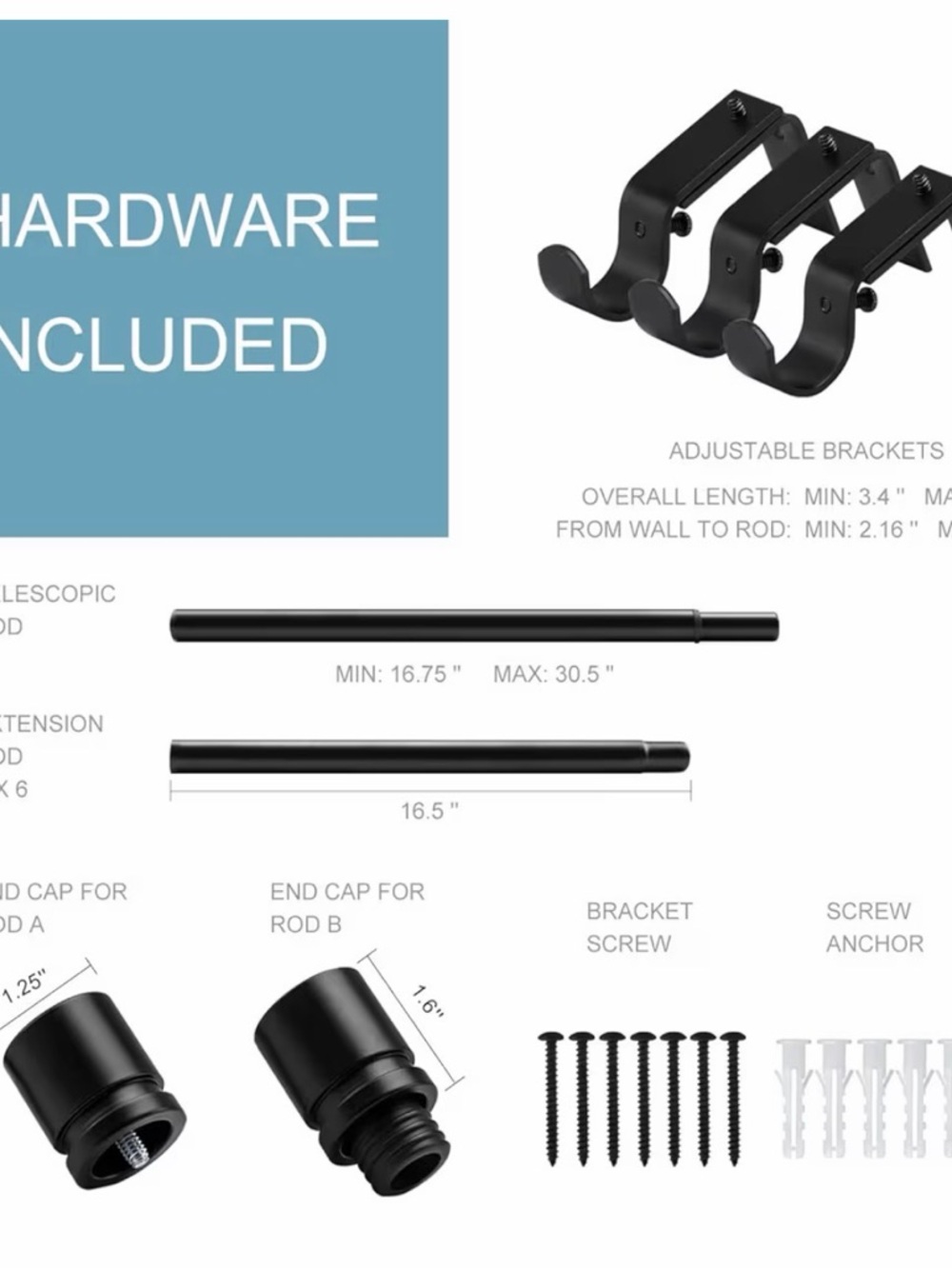 Byondeth Window Curtain Rods Black - Picture 3 of 7